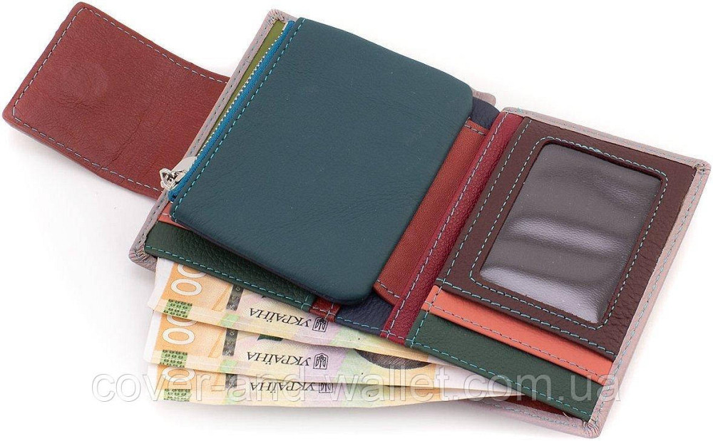 Темно-розовый женский кошелек из натуральной кожи двойного сложения ST 405 Киев - изображение 3