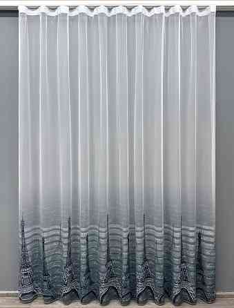Тюль VR-Textil 1750т с принтом Париж Синий с белым 300х270 см (42-0785) Киев