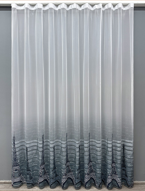 Тюль VR-Textil 1750т с принтом Париж Синий с белым 300х270 см (42-0785) Киев - изображение 2