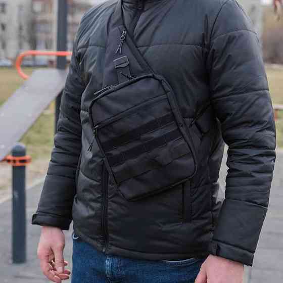 Чоловіча сумка-слінг з кордури на одне плече чорна Idea Нагрудна чоловіча сумка слінг чорна Київ