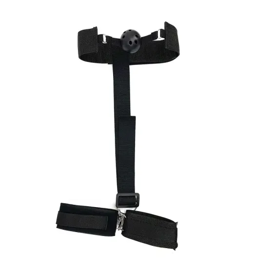 Кляп з пластиковою кулею та наручниками Art of Sex – Handcuffed Gag, чорний Львів