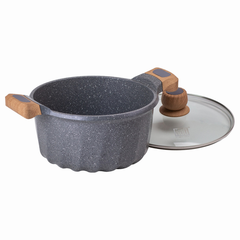 Алюмінієва каструля об'ємом 5 літрів з кришкою Ø 24 см з мармуровим антипригарним покриттям MGC сіра HP-4-433G Коломия - фото 2