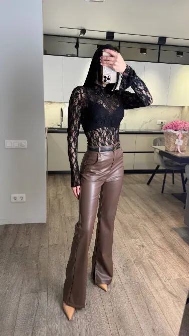 Кожаные брюки с идеальной посадкой и вырезами Одесса - изображение 11