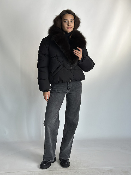 Жіноча куртка пуффер з натуральним хутром песця Чорний S Харків - фото 9