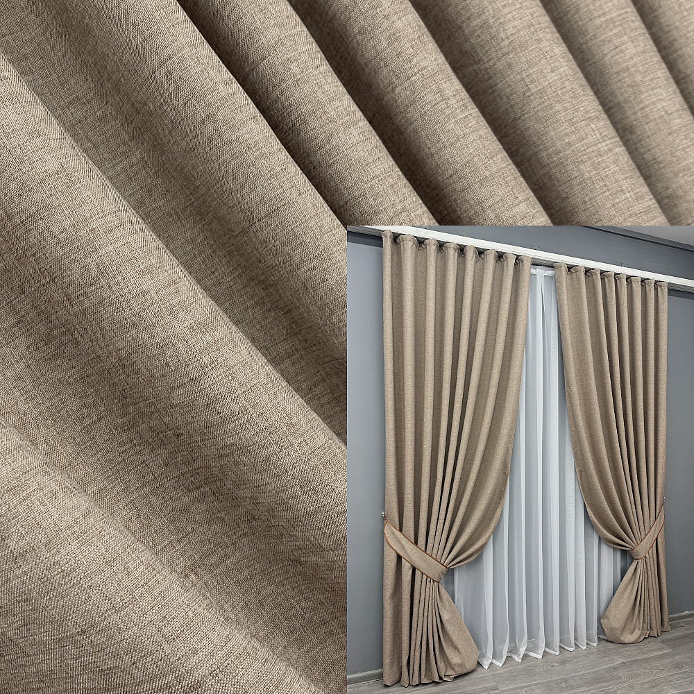 Комплект готовых штор VR-Textil Лен ALORA-TON № 1876ш Капучино 125х290см 2 шт (39-0083) Киев - изображение 1
