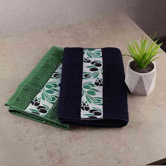 Набір кухонних махрових рушників 2шт GM Textile 30x50см, 30x50см Olive 400г / м2 (Зелений / Чорний) Суми