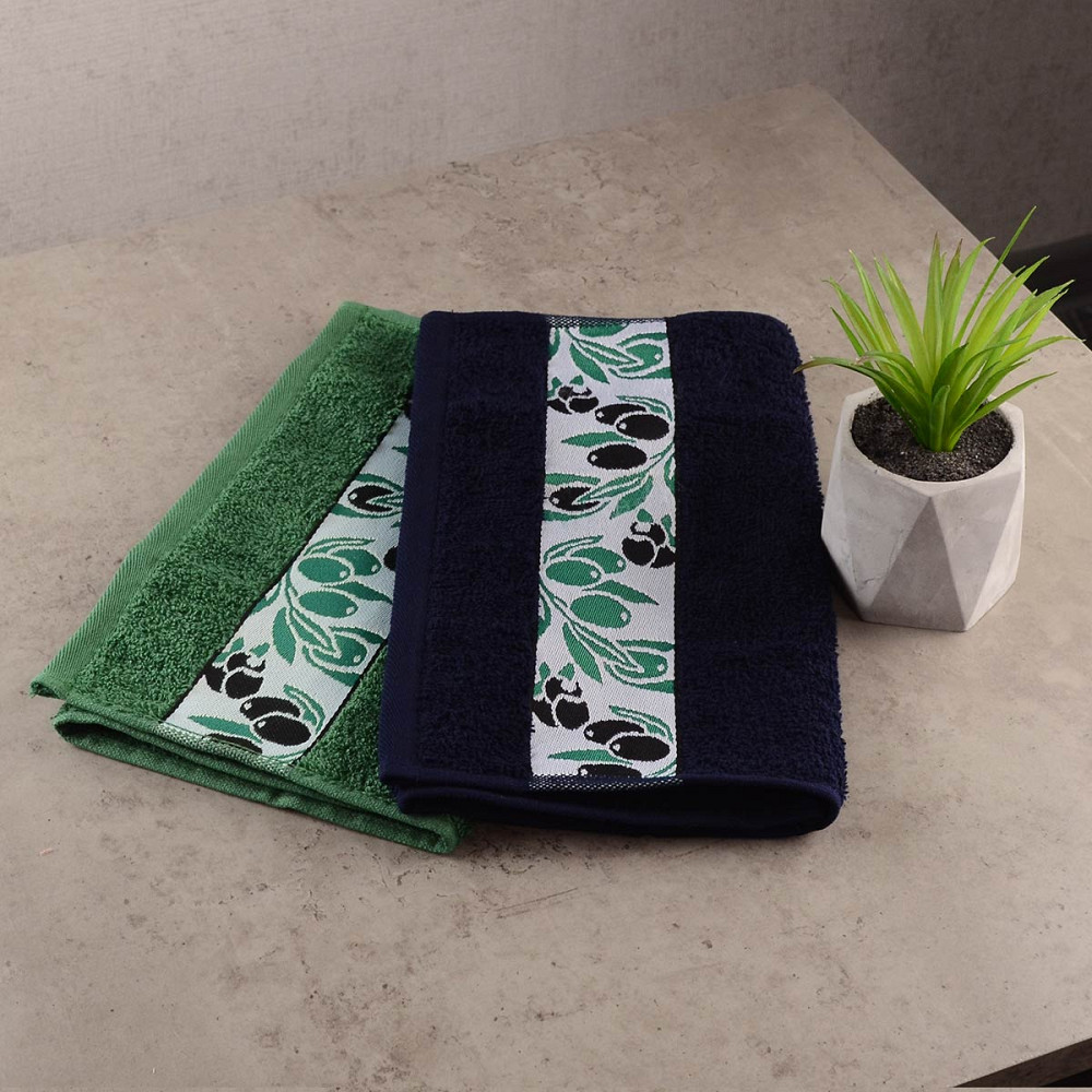 Набір кухонних махрових рушників 2шт GM Textile 30x50см, 30x50см Olive 400г / м2 (Зелений / Чорний) Суми - фото 1