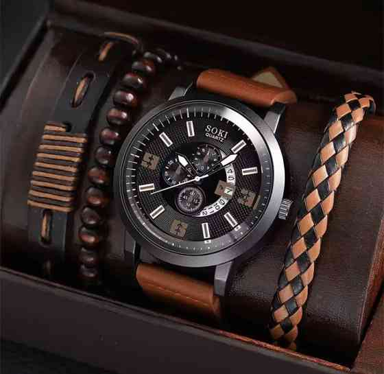 Подарочный набор для мужчин: наручные часы с 3 ориг. браслетами- диам 4см, длин 24см, шир рем 2см, без коробки Киев