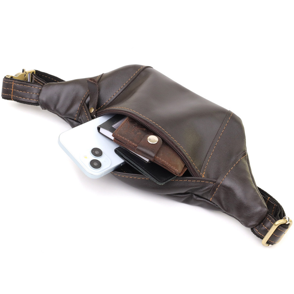 Мужская сумка-бананка компактного размера из натуральной гладкой кожи Shvigel 23126 Коричневый Киев - изображение 7