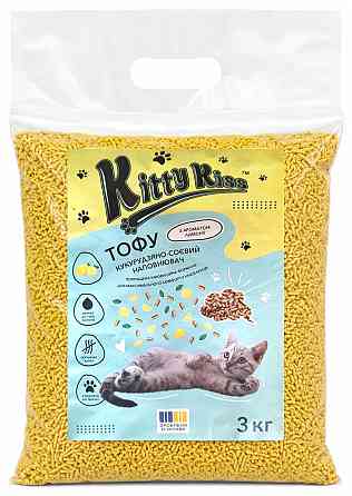 Наполнитель Кити Кис Kitty Kiss Тофу кукурузно-соевый для кошек с лимоном, 3 кг Винница