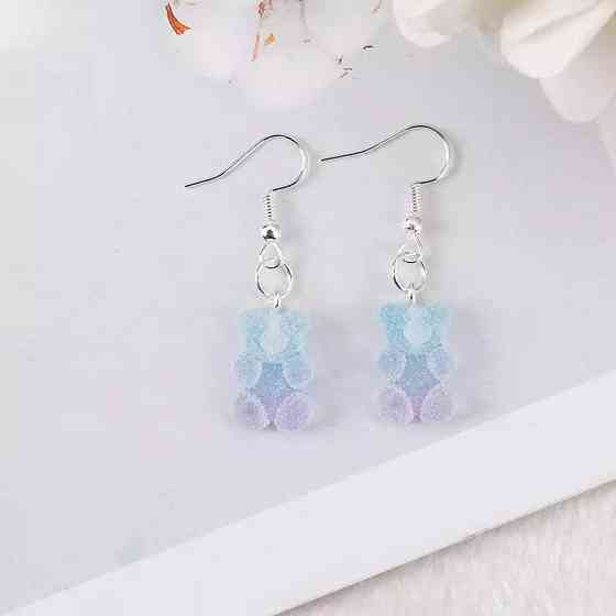 Сережки мишки, цвет голубой + сиреневый - размер мишки 1,7см, смола Киев