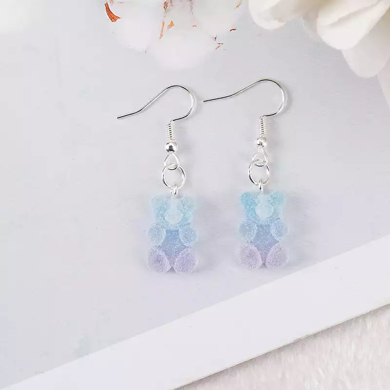 Сережки мишки, цвет голубой + сиреневый - размер мишки 1,7см, смола Киев - изображение 1