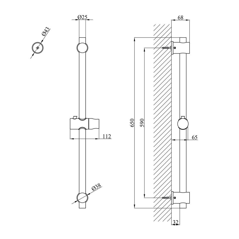 Штанга для душу Kroner KRP Edelstahl Klassisch - ESG230 сатин Київ - фото 2