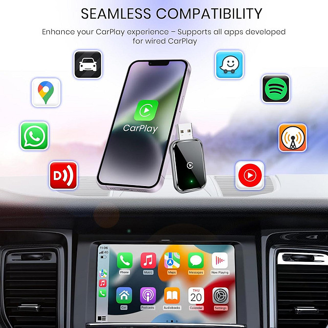 Беспроводной адаптер CarPlay AIZEO для iPhone iOS 10+ переход с проводного на беспроводной, компактн Киев - изображение 7