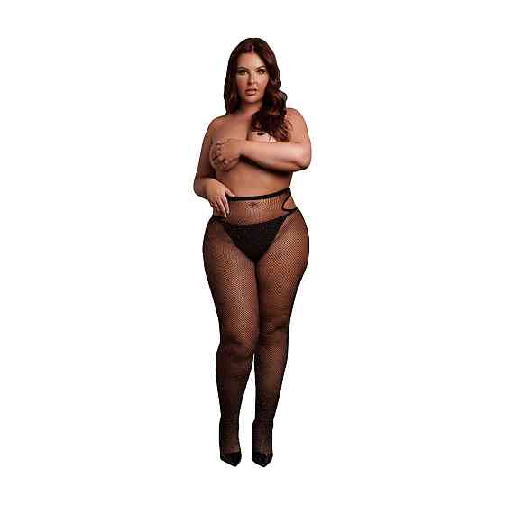 Блискучі сітчасті колготки з вирізами, Plus Size, чорні із золотим глітеро Sex Aura Київ