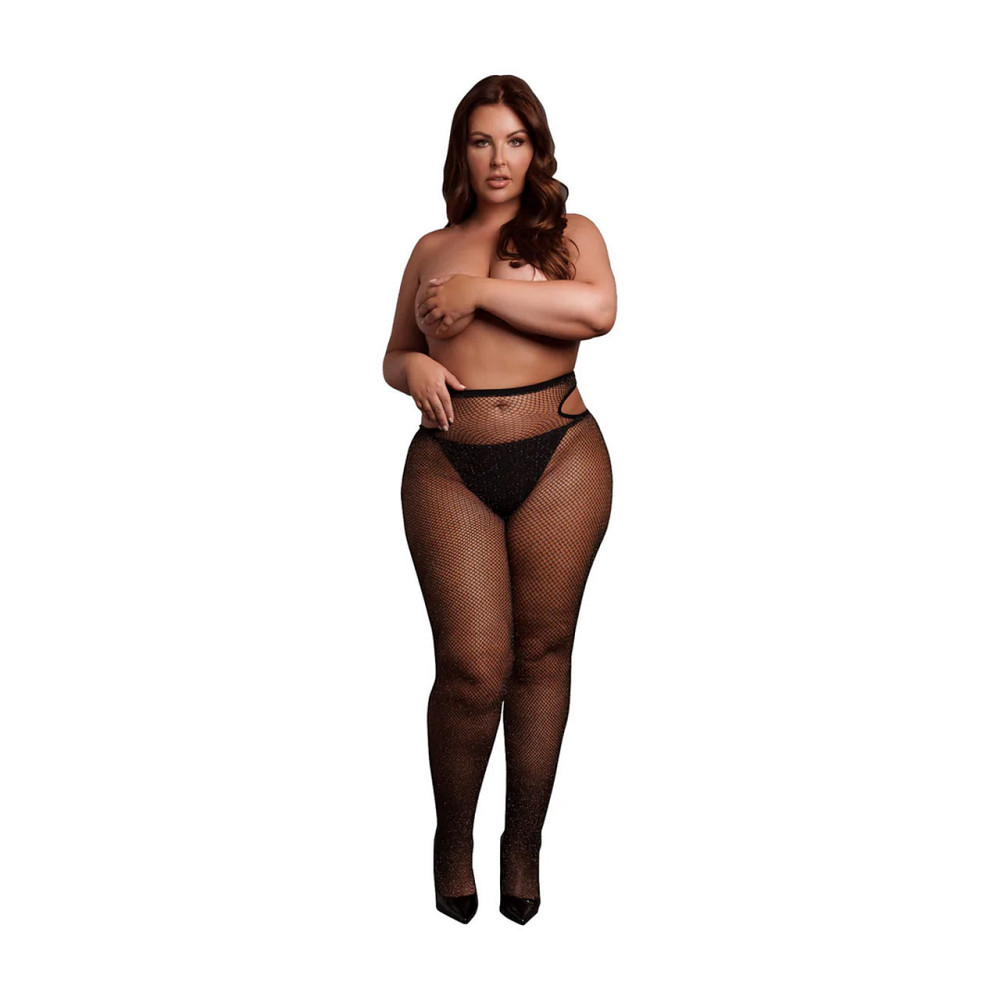 Блискучі сітчасті колготки з вирізами, Plus Size, чорні із золотим глітеро Sex Aura Київ - фото 1