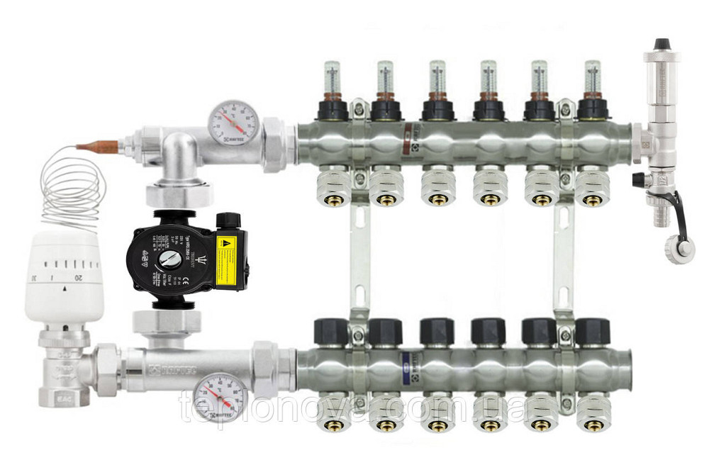 Колектор в зборі на 6 пар виходів нержавійка  "Raftec" для Теплої Підлоги з розходомірами Чернівці - фото 9