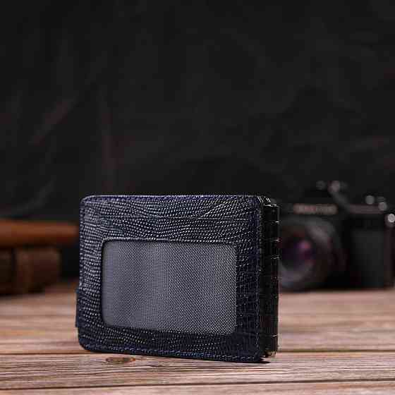 Фактурний чоловічий затискач для грошей із натуральної шкіри з тисненням CANPELLINI 21942 Синій Київ