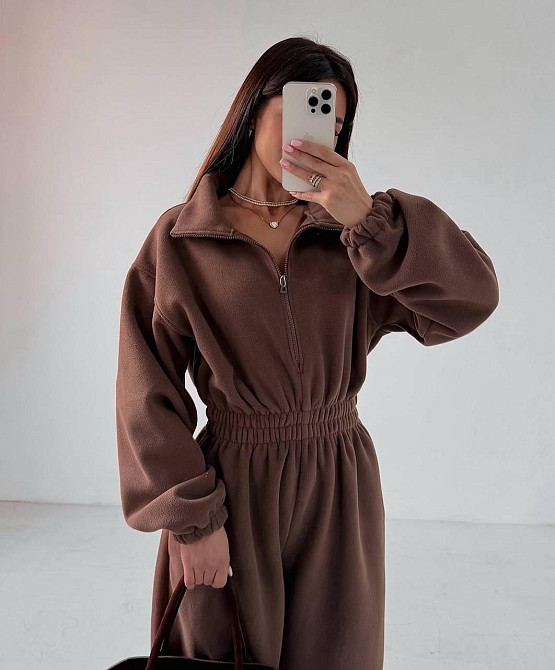 Женский стильный теплый комбинезон из флиса Шоколад Одесса - изображение 10