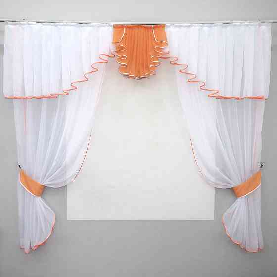Кухонний комплект VR-Textil № 103к шторки з ламбрекеном білий з персиковим 200х170 см (52-0040) Київ