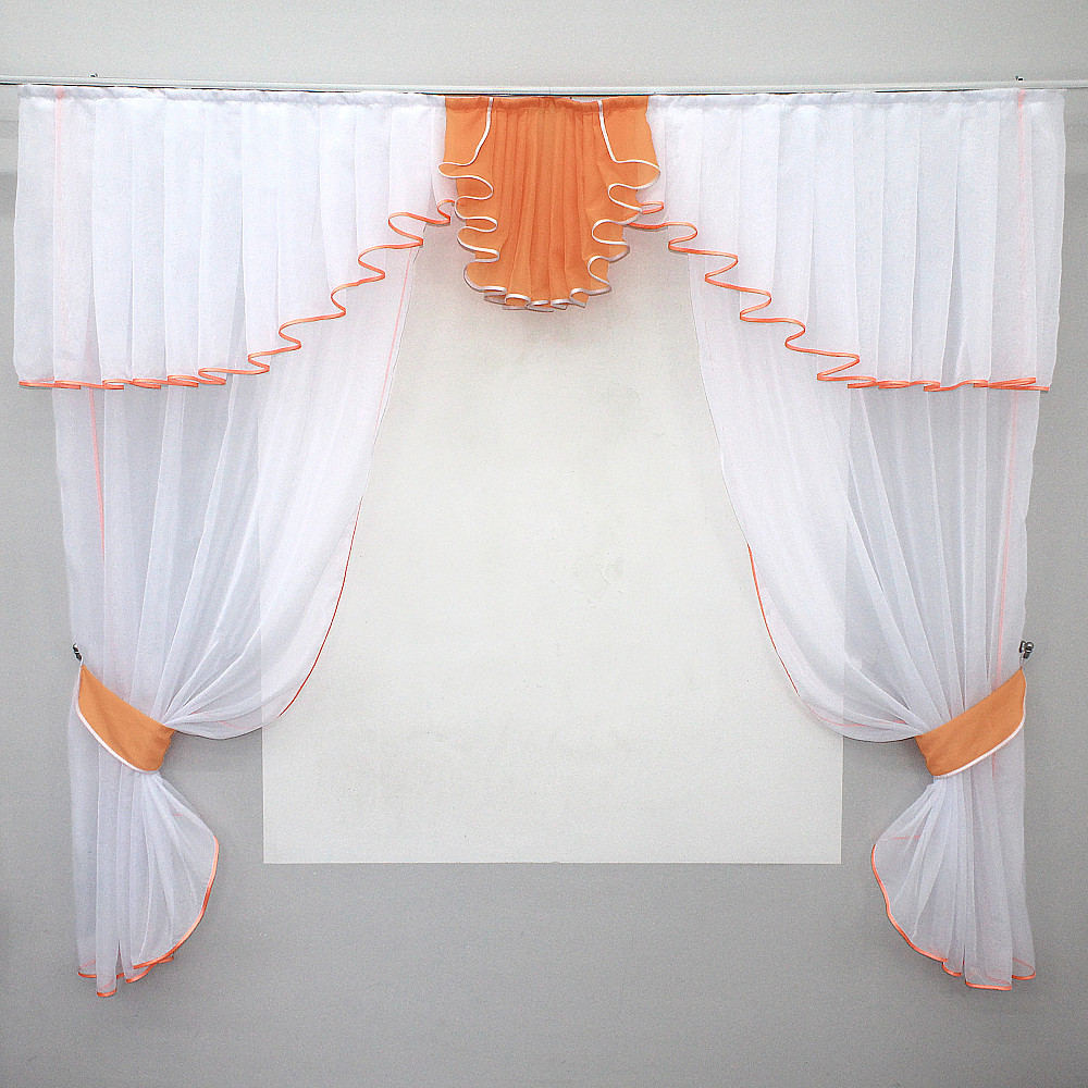 Кухонний комплект VR-Textil № 103к шторки з ламбрекеном білий з персиковим 200х170 см (52-0040) Київ - фото 2