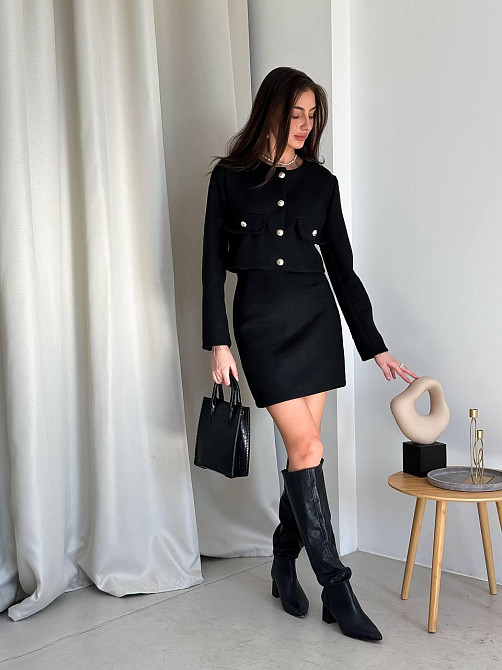 Твідовий жіночий костюм з піджаком та спідницею Чорний 42/46 Харків - фото 2