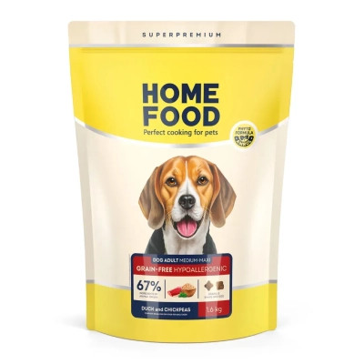 Сухой корм для собак Home Food ADULT MEDIUM/MAXI Grain-free hypoallergenic с уткой и нутом 1.6 кг (4820235021351) Винница - изображение 1