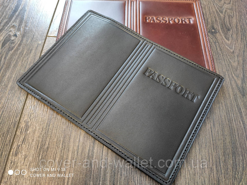 Шкіряна обкладинка на закордонний паспорт чорного кольору з прозорим вікном PS Leather Київ - фото 7