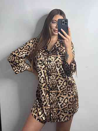 Женская ночная рубашка удлиненная шелковая Леопард 6 S Харьков