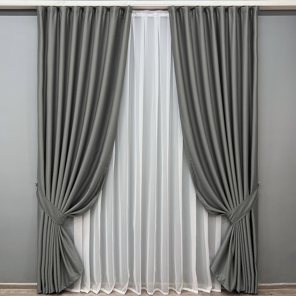 Комплект готових штор VR-Textil Шеніл однотонний № 1592ш Сірий 150х270 см 2 шт (33-0557) Київ - фото 10