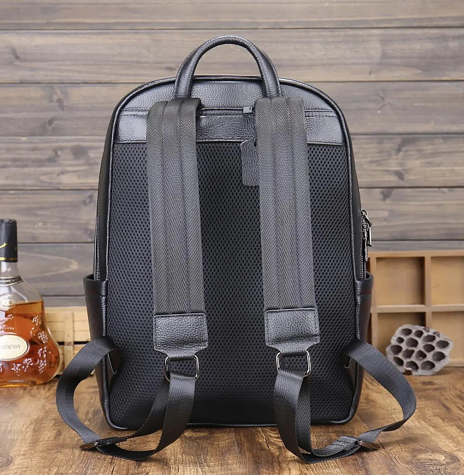 Повсякденний чоловічий рюкзак з натуральної шкіри брендовий чорний сучасний портфель відмінна якість Tiding Київ - фото 6