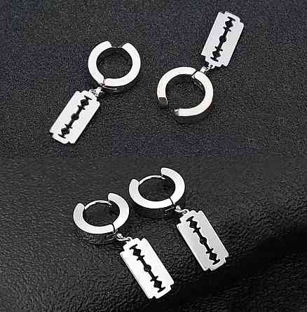 Сережки кільця сріблясті з підвіскою лезо чоловічі сережки кільця Київ