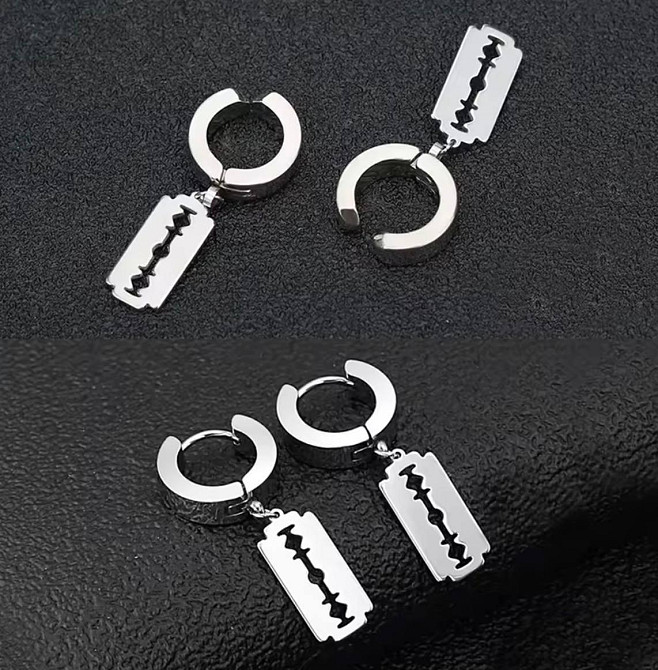 Сережки кільця сріблясті з підвіскою лезо чоловічі сережки кільця Київ - фото 3