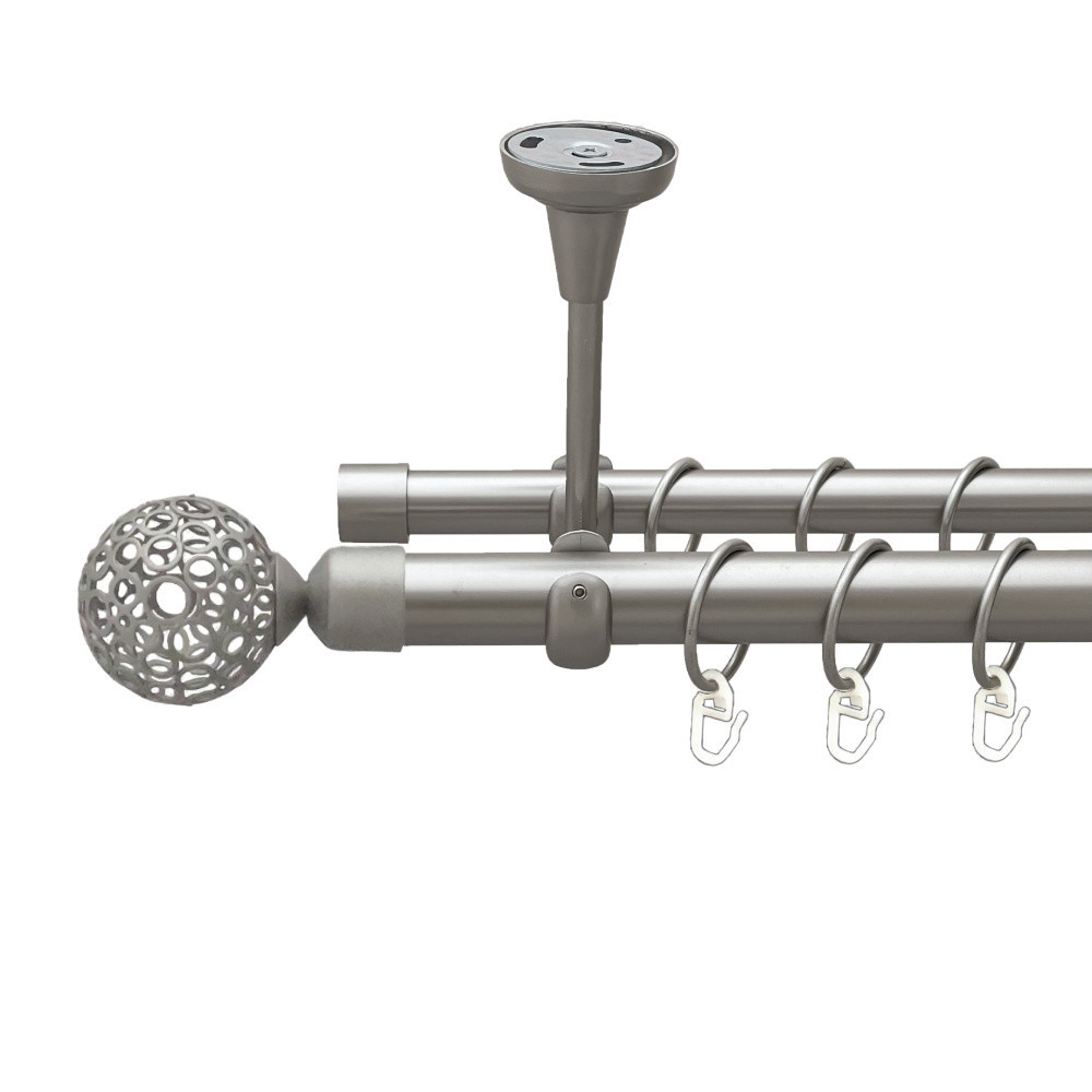 Карниз Orvit Савона металевий дворядний відкритий до стелі гладка труба кільце металеве Сатин 25\19 мм 200 см Львов - изображение 1