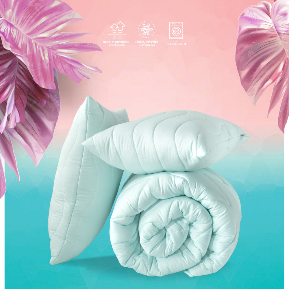 Набор IDEIA Tropical евро (Одеяло 200х220 см +2 подушки 50х70 см) бирюзовый (56861189) Черновцы - изображение 3