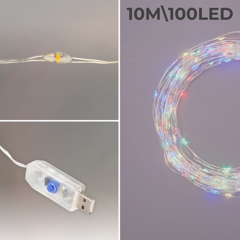 Гірлянда роса 10 метрів гірлянда капля роси з режимами Niki Light 100 лед гірлянда на пульті гірлянда юсб мультиколор Київ - фото 9