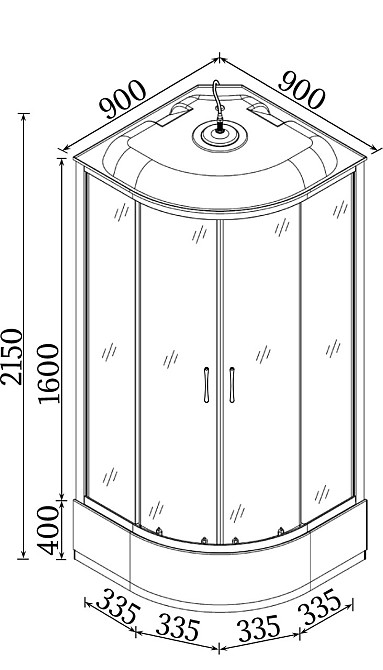 Душевой бокс полукруглый BZURA H90GBB BRAVO (4уп.) (000029088) Киев - изображение 5
