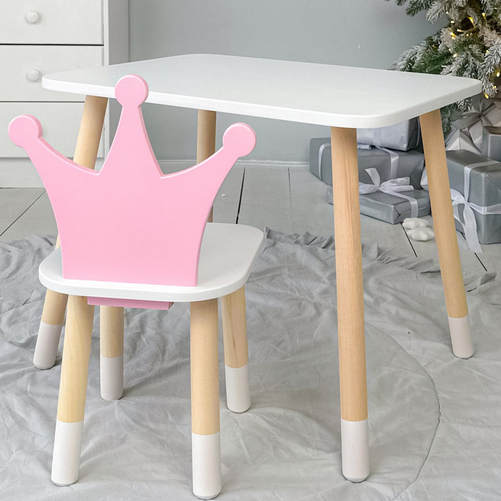 Прямокутний стіл і стільчик дитячий рожева корона. Столик для уроків, ігор, їжі Київ - фото 4