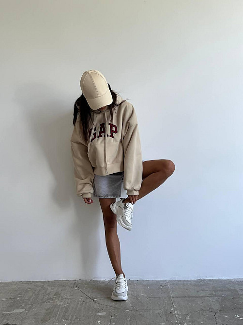 Женская утепленная укороченная худи кенгуру турецкая трехнить на флисе Одесса - изображение 3