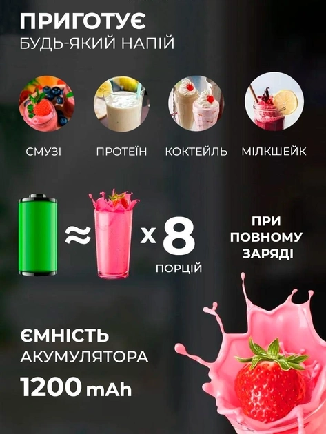 Портативный беспроводной мини блендер для смузи Prime Sport FRESH JUICE 350 мл белый Киев - изображение 7