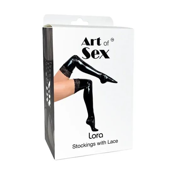 Сексуальні вінілові панчохи Art of Sex - Lora з мереживом, розмір L, з ефектом мокрого оксамиту Львів