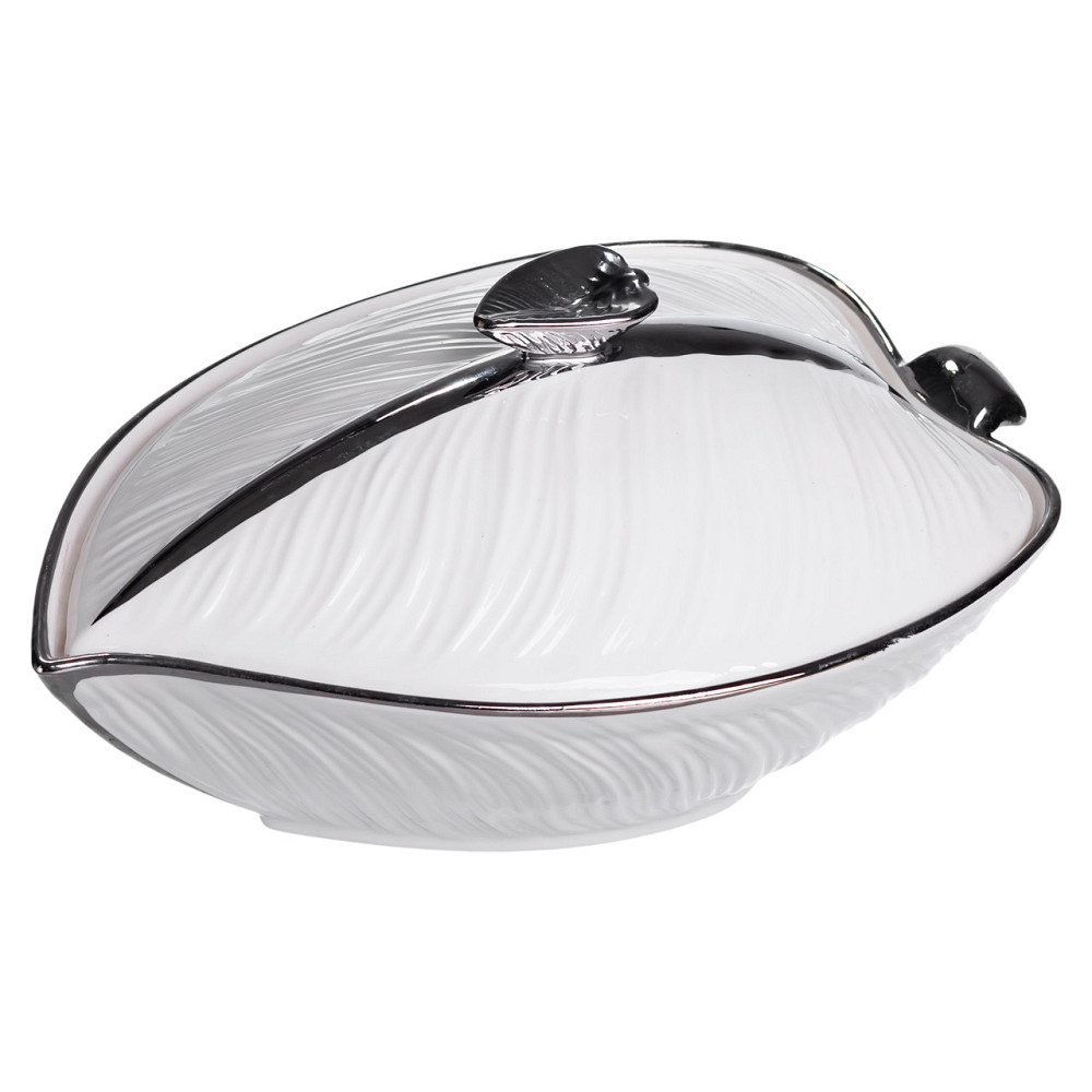 Yiwu Супниця 800 (мл) порцелянова 26×18×14 (см) з кришкою Білий з сріблом XL-4074AS Коломия - фото 1