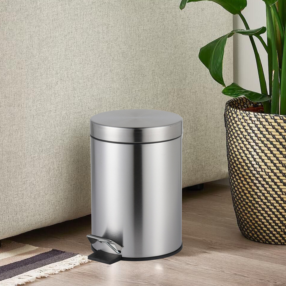 Відро для сміття з плавним закриванням кругле Zerix Solo-TC0205 SS Color 5 л колір нержавійка антипалець (ZX5888) Чернівці - фото 3