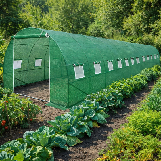 Садовая теплица 36 м2 (12 х 3 х 2 м) с армированной пленкой 140 г/м2 UV4, с окнами, труба 25 мм, Зеленая (Польша) Киев