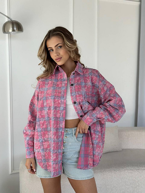 Женская трендовая оверсайз рубашка в клетку коттон варка Барби Одесса - изображение 1