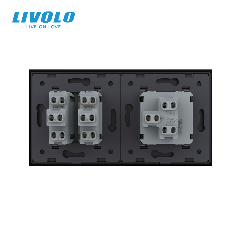 LIVOLO Трьохклавішний вимикач (1-2) Livolo чорний скло (VL-C7K1K2-12) Коломия - фото 8