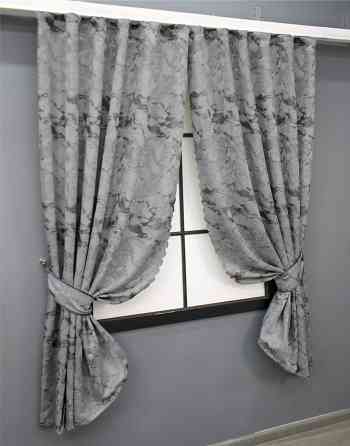 Комплект коротких штор VR-Textil Жаккард Мармур Al3 № 1597ш Светло-серый с венге 145х170 см 2 шт (35-0243) Киев