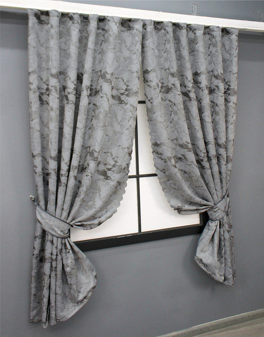 Комплект коротких штор VR-Textil Жаккард Мармур Al3 № 1597ш Светло-серый с венге 145х170 см 2 шт (35-0243) Киев - изображение 2