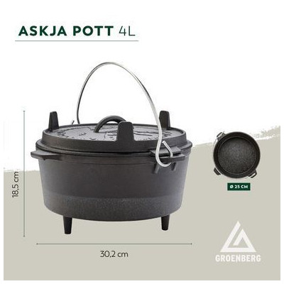 Котел туристичний Groenberg Askja Pot 25 cm / 4 L Black (266016) (DAS303243) Вінниця - фото 3