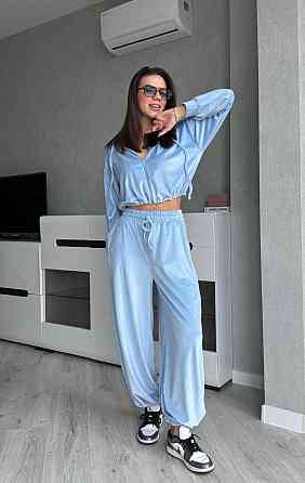 Жіночий стильний костюм з турецького королівського велюру Блакитний, 42/44 Одеса